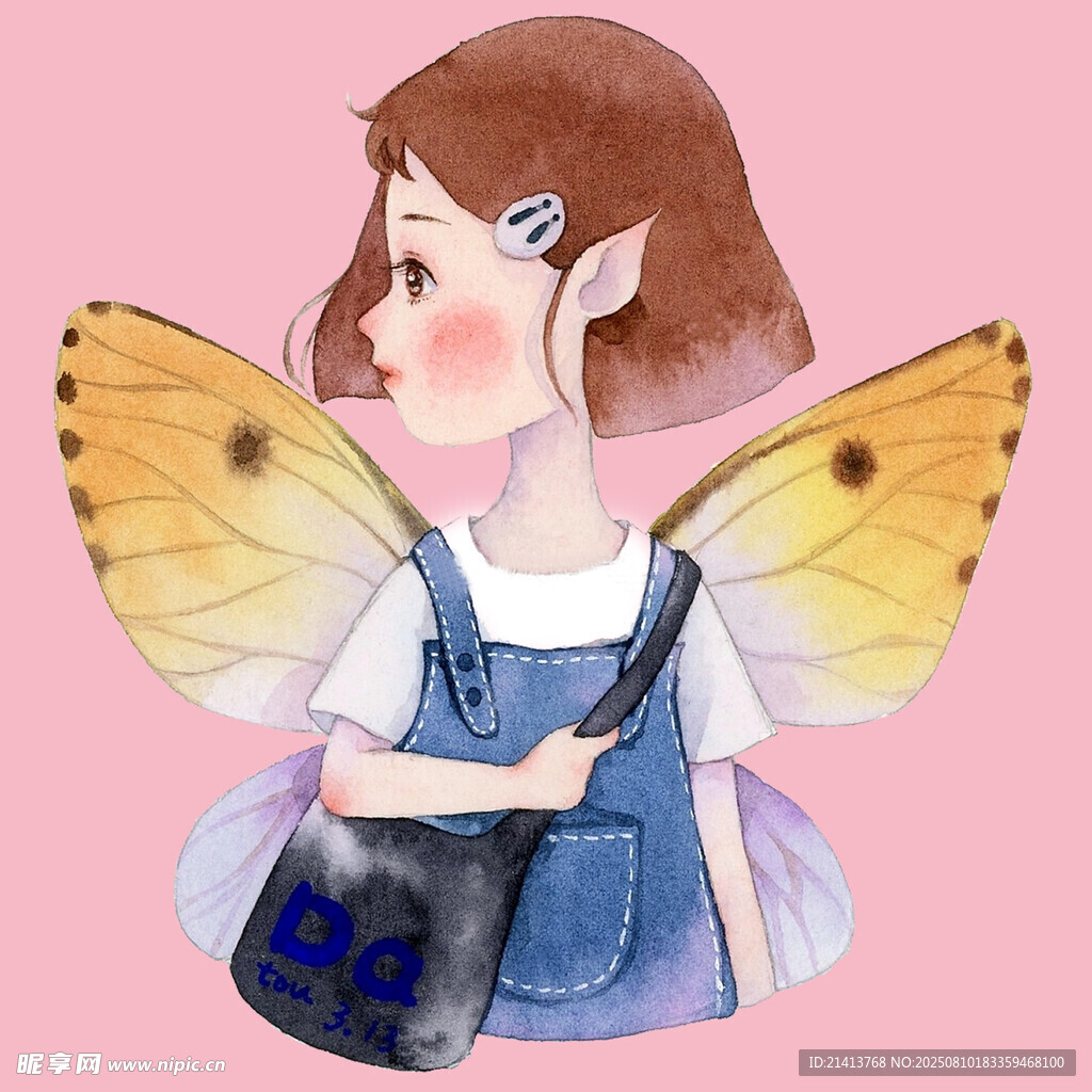 可爱蝴蝶精灵女孩插画