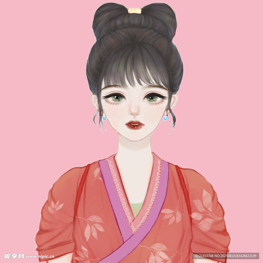 古风红衣发髻女子插画