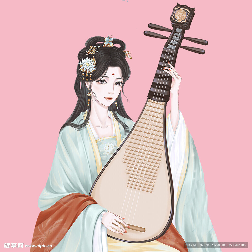 古风女子优雅弹奏琵琶