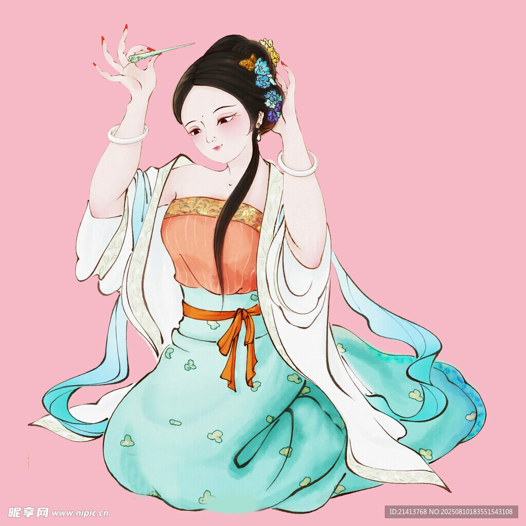 古风汉服美人优雅持花