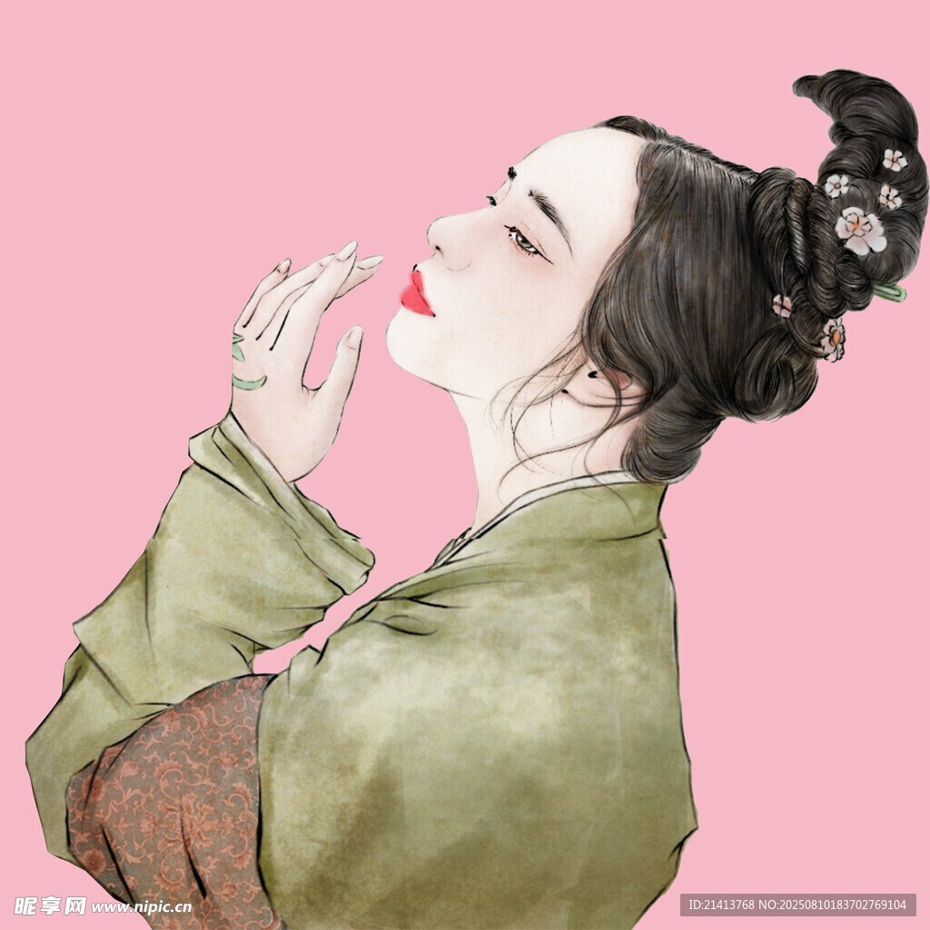 古风女子轻托脸颊美态