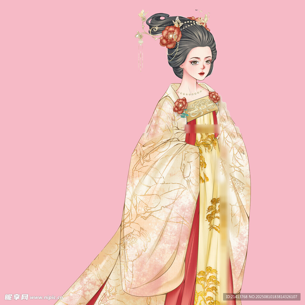 古风唐装女子优雅立像