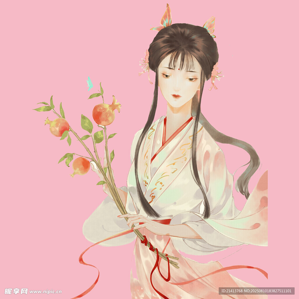 古风少女持花温婉而立