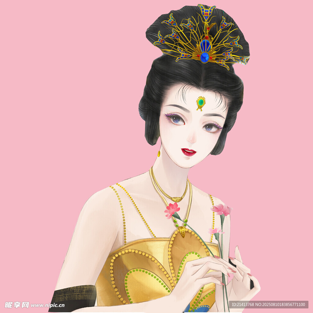 唐代仕女手持花饰形象
