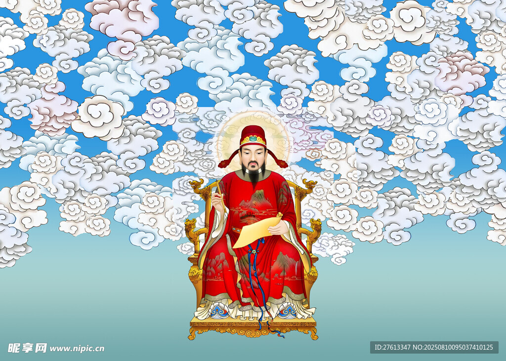 文昌帝君神像壁画高清喷绘图分层
