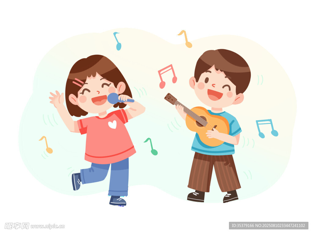儿童欢快演奏音乐瞬间
