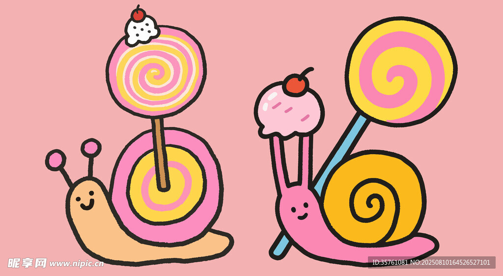 蜗牛创意抽象儿童手绘插画 