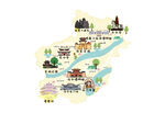 手绘城市景观地图插画