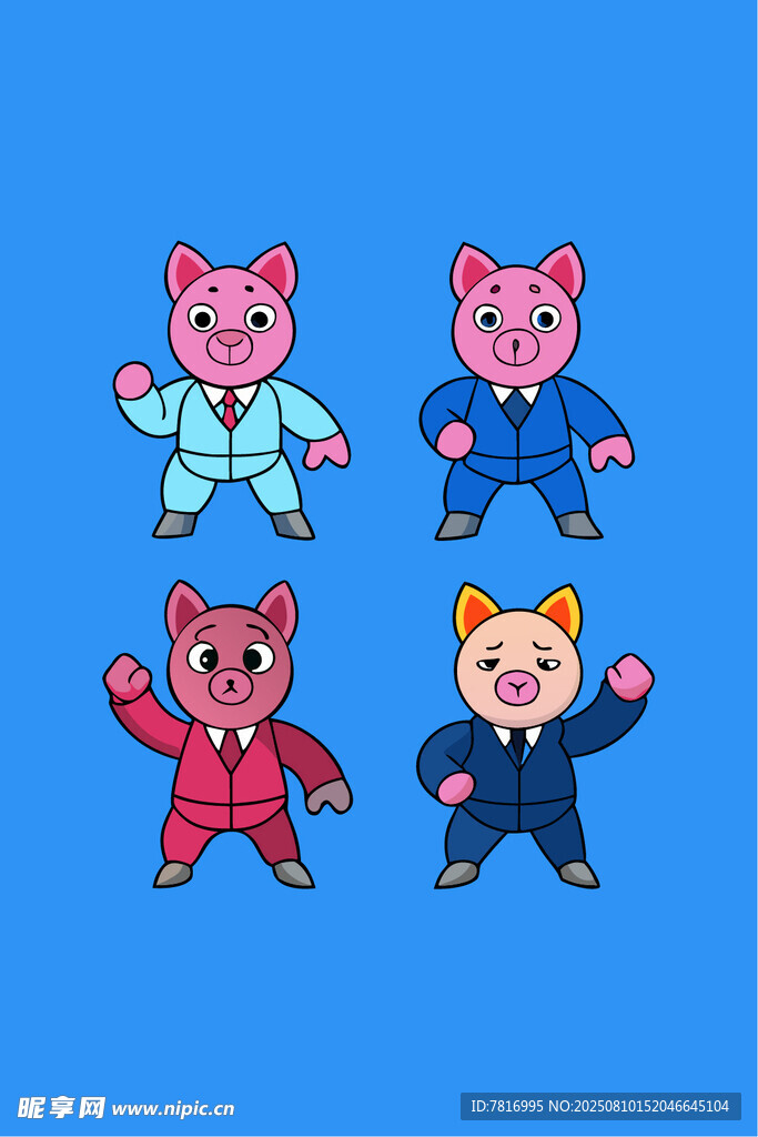 四只卡通小猪的趣味造型
