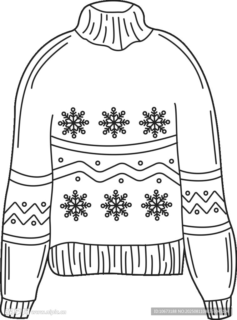 手绘高领雪花图案毛衣
