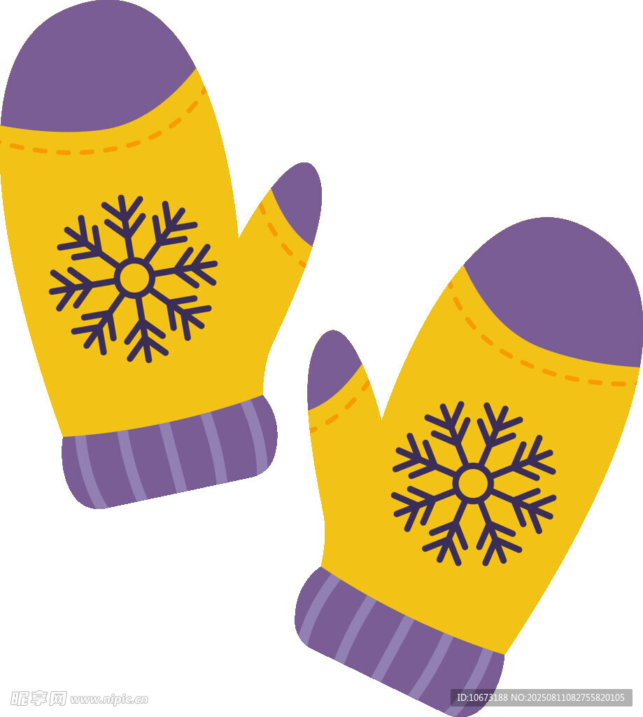 黄色雪花图案保暖手套