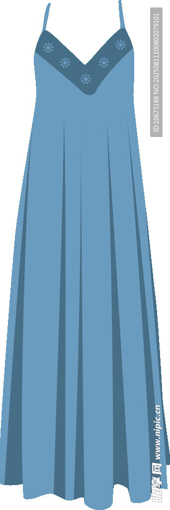 蓝色吊带长款连衣裙