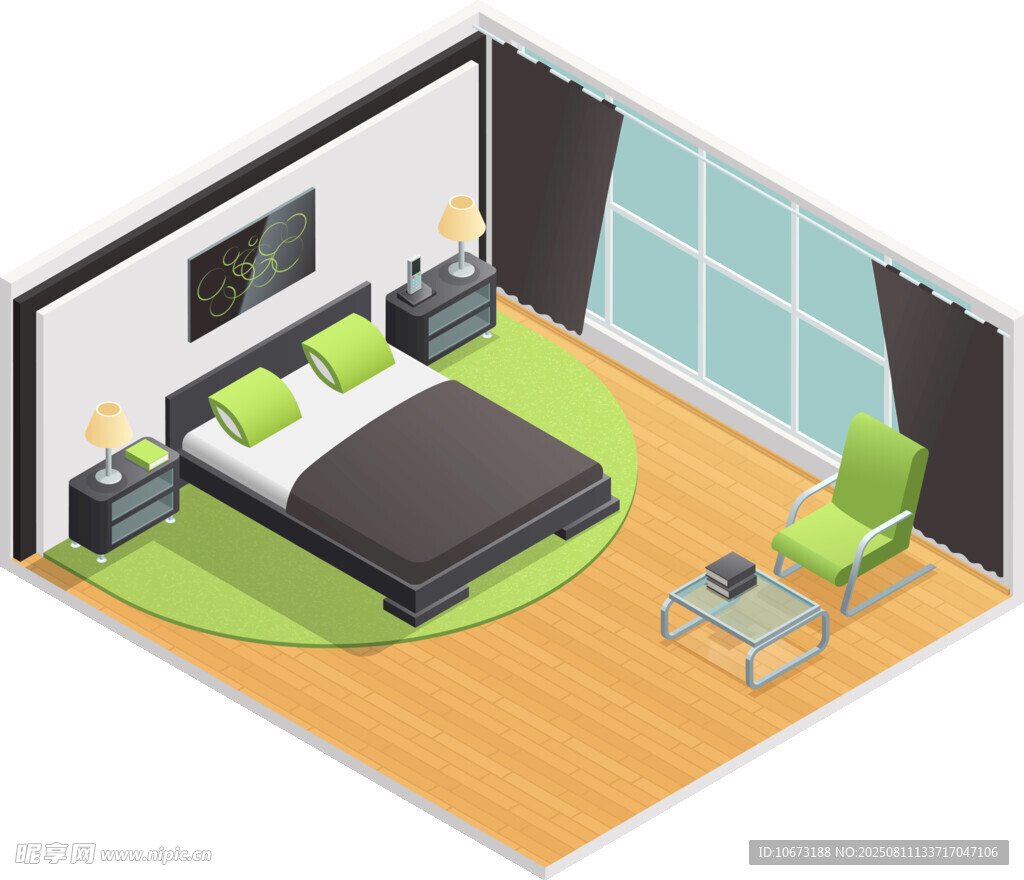 现代简约卧室3D效果图