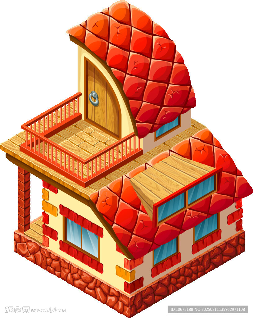 卡通风格的红顶小屋
