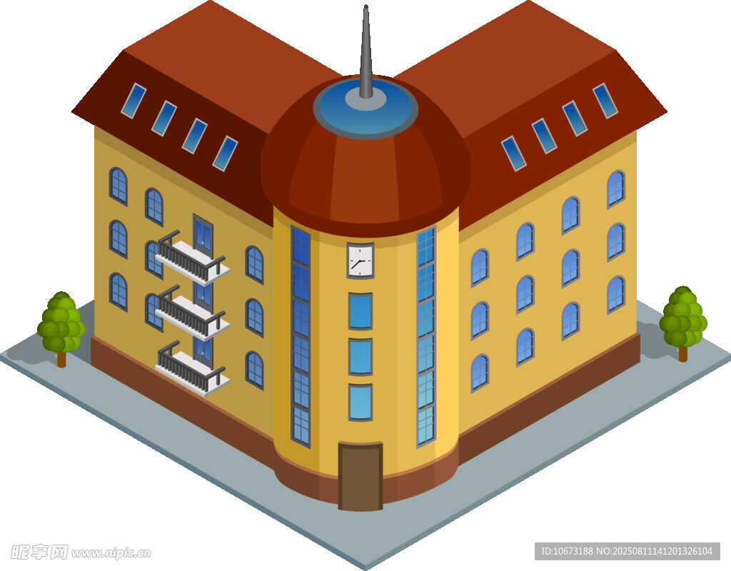 黄色多层建筑3D效果图
