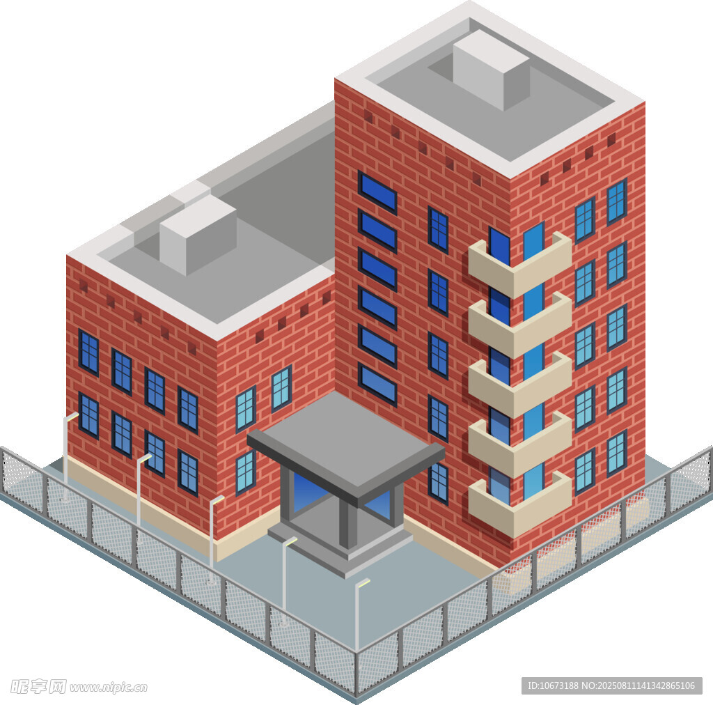红砖多层建筑立体效果图