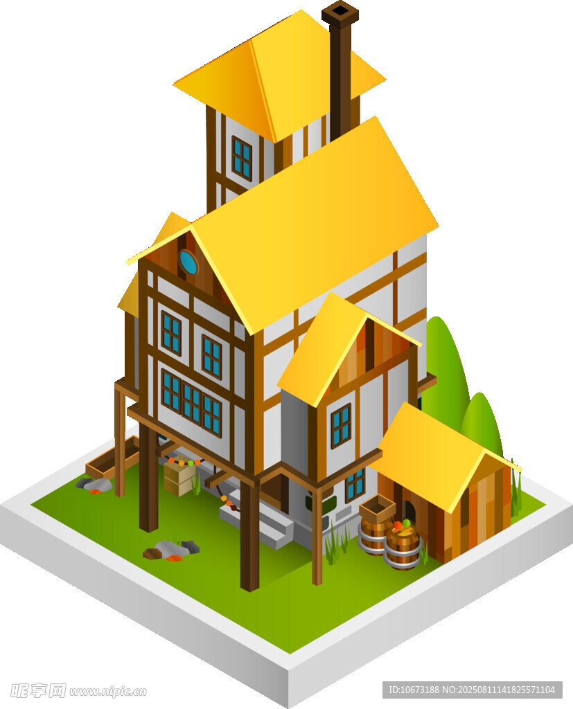 童话风木屋建筑模型