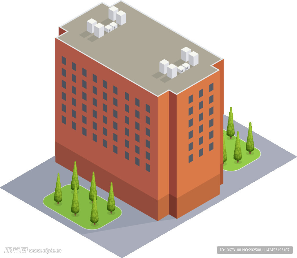 红砖工厂建筑绿树环绕