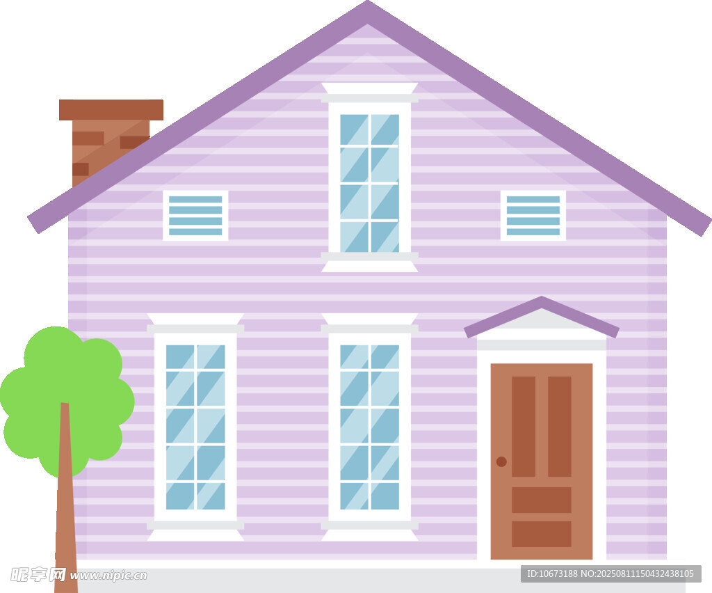紫色小屋与绿树相伴