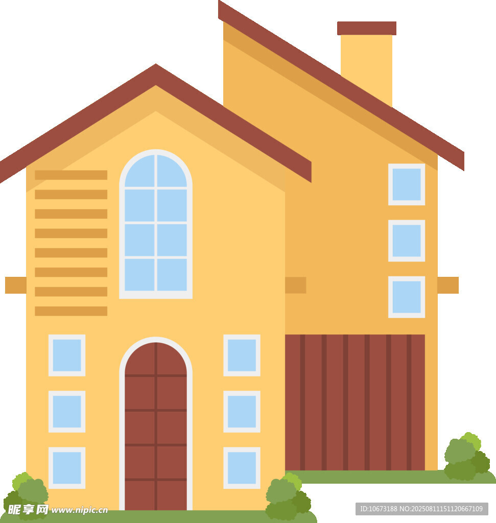 黄色两层带车库温馨住宅