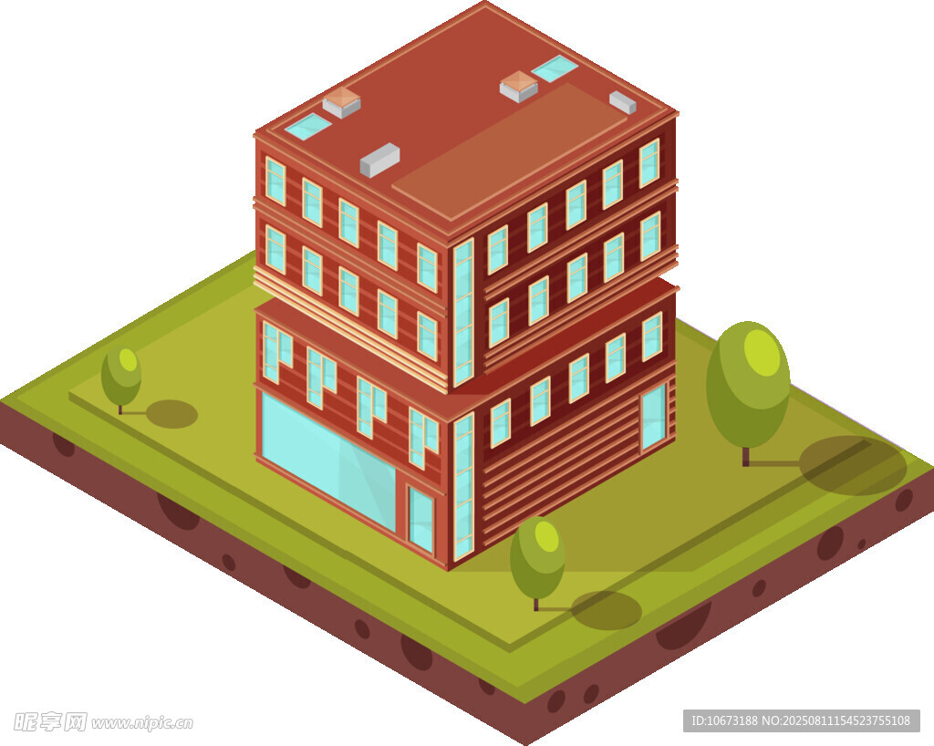 红砖多层建筑立体效果图