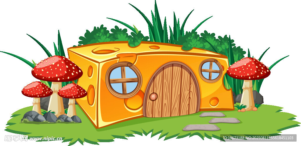 童话风蘑菇屋小屋插画