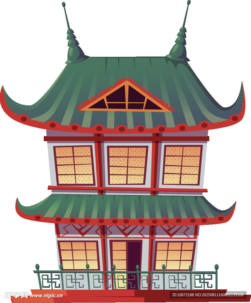 中式传统双层阁楼建筑