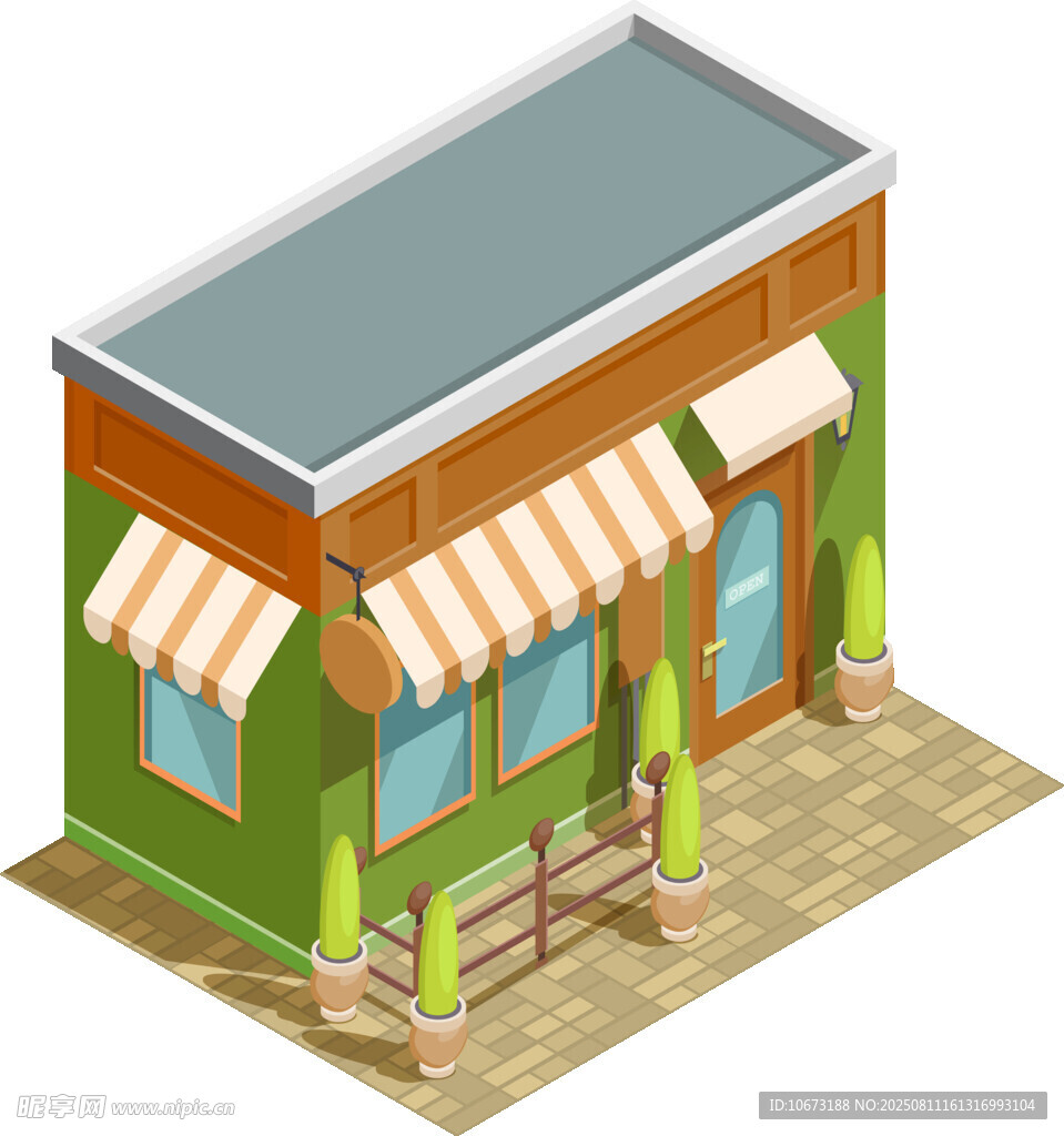绿色街边小店建筑模型