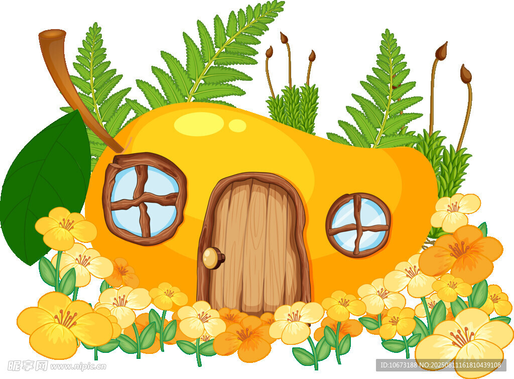 童话风黄色小屋花丛景象