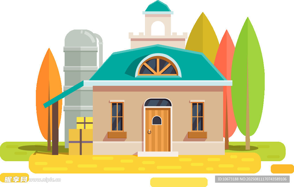 乡村小屋旁的多彩景致
