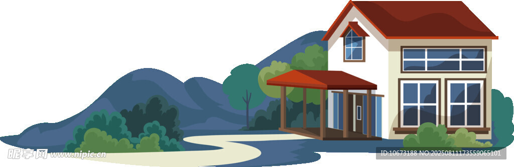 乡村小屋旁的美丽景致