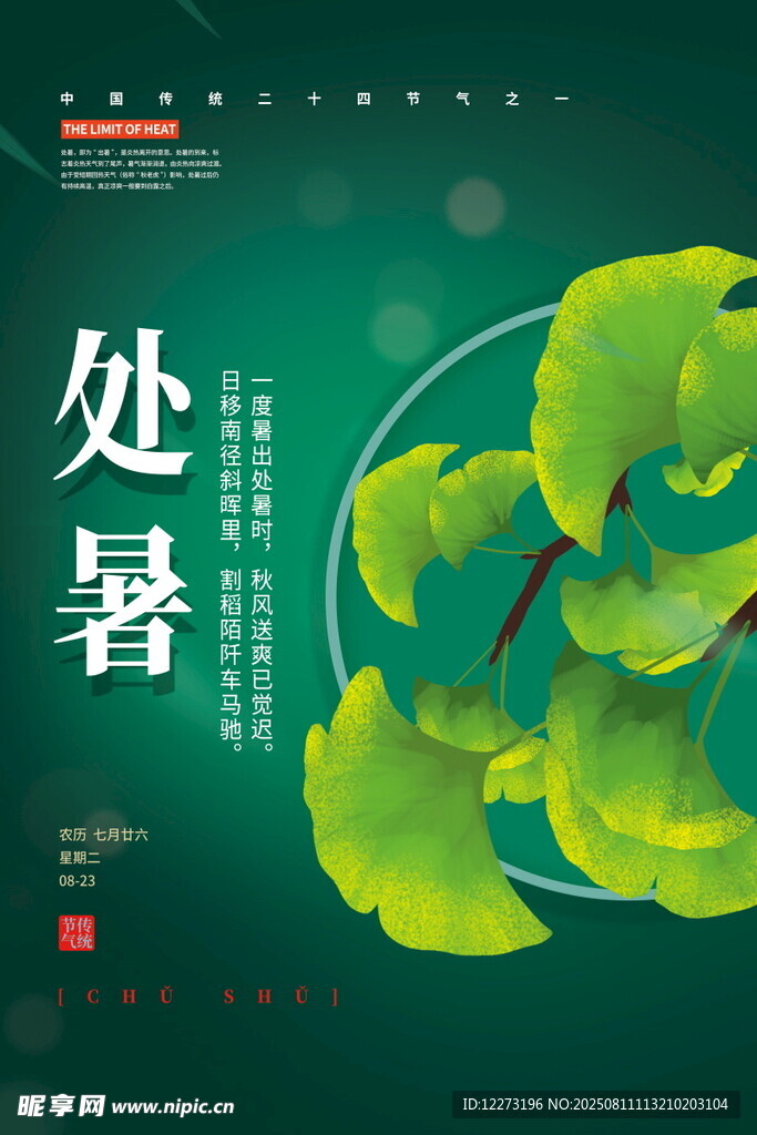 处暑时节银杏叶主题海报
