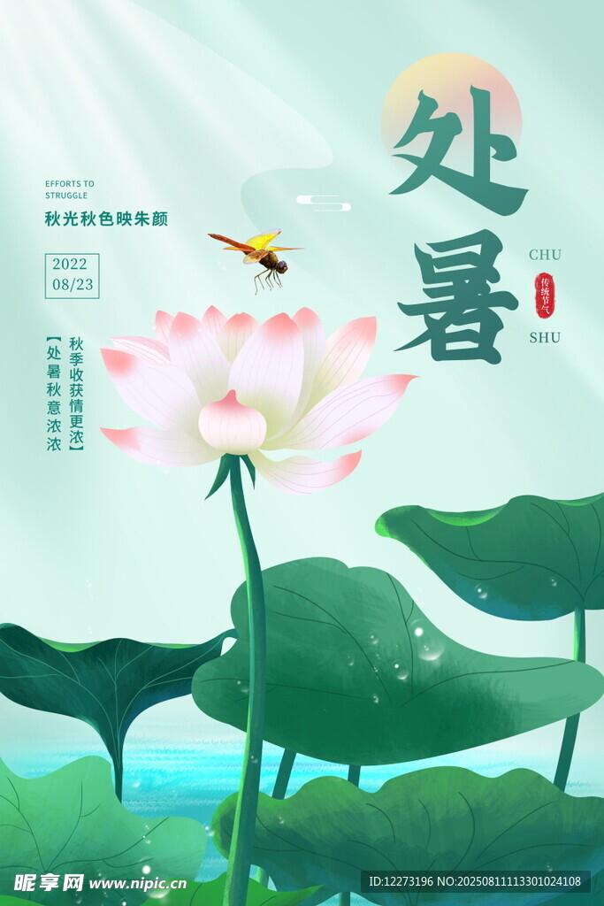 处暑时节荷花与飞鸟