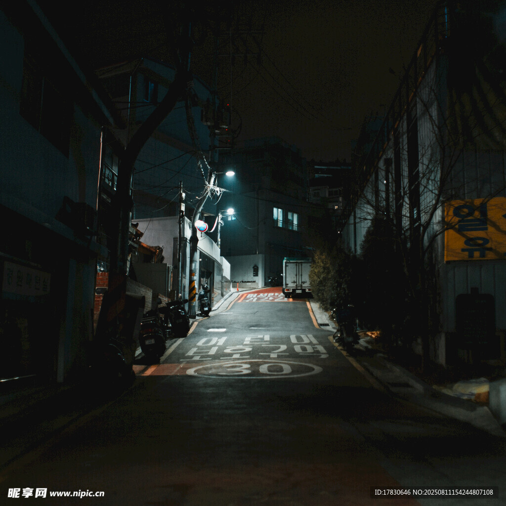 夜晚静谧小巷景象