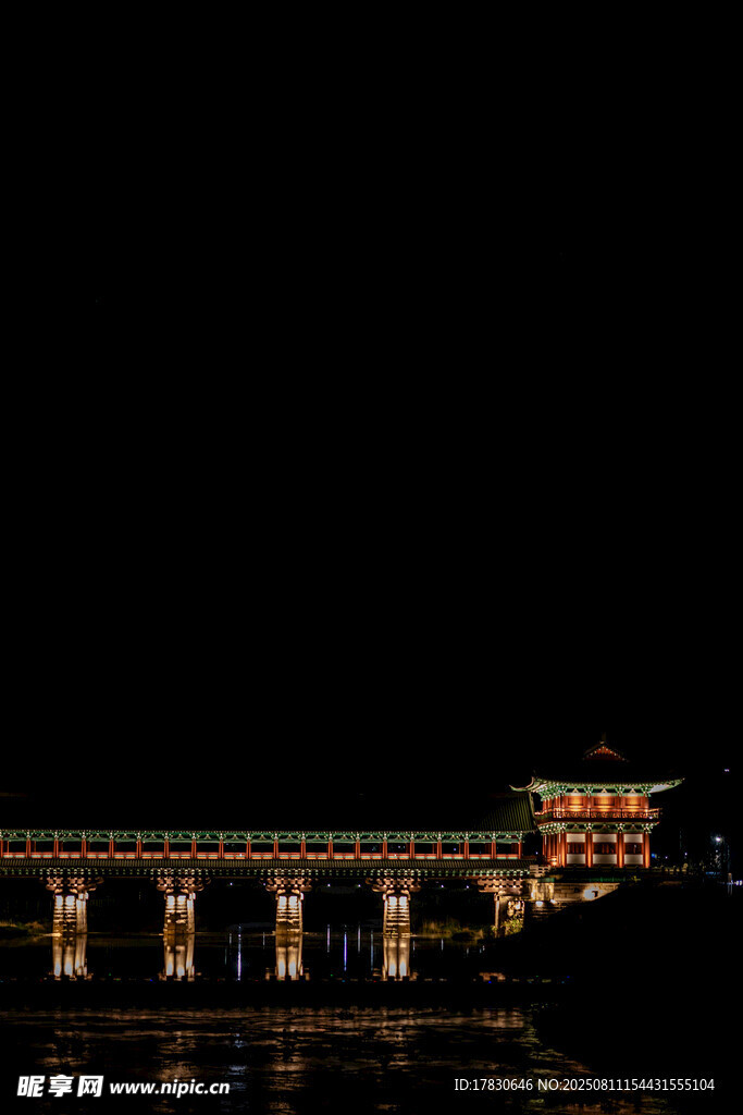 夜晚古桥建筑夜景风光