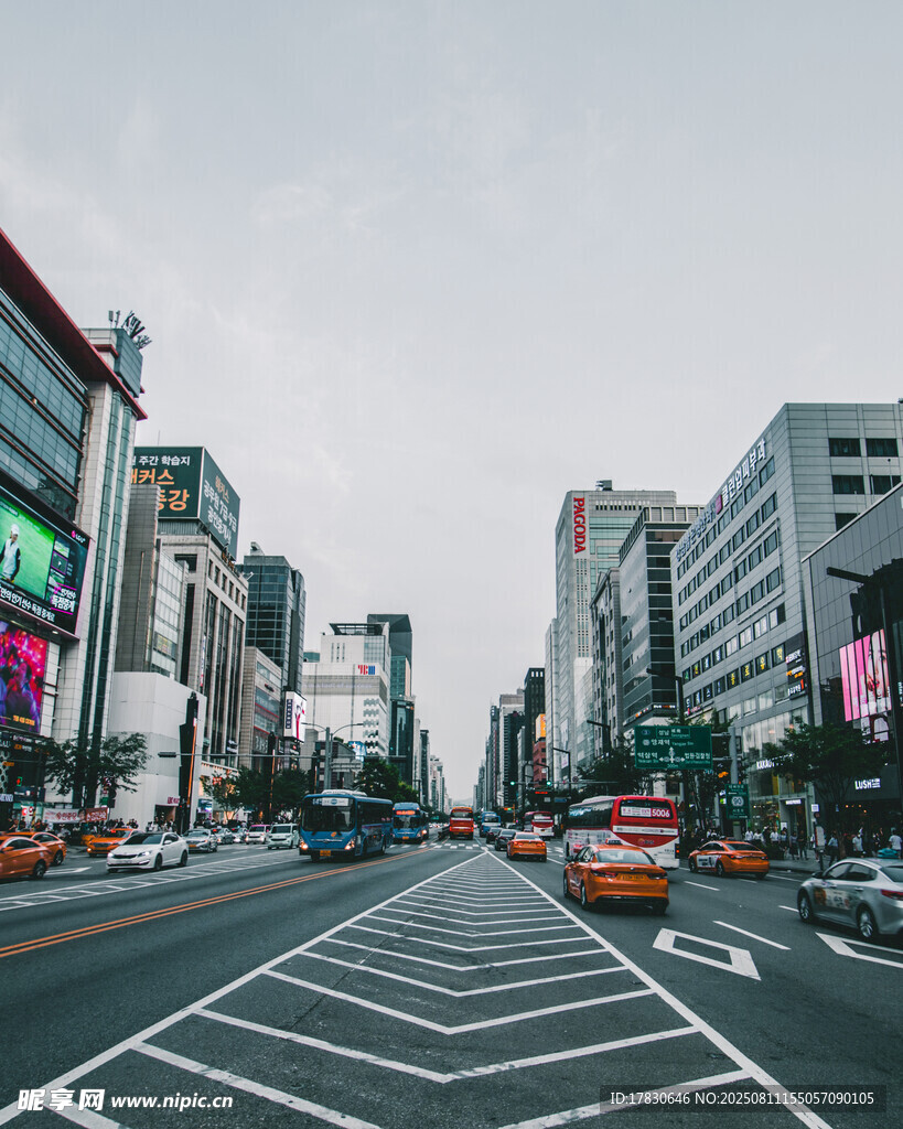 城市街道车流与高楼景象
