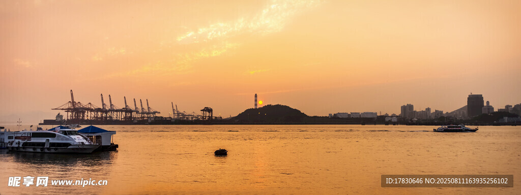 厦门港口落日背景