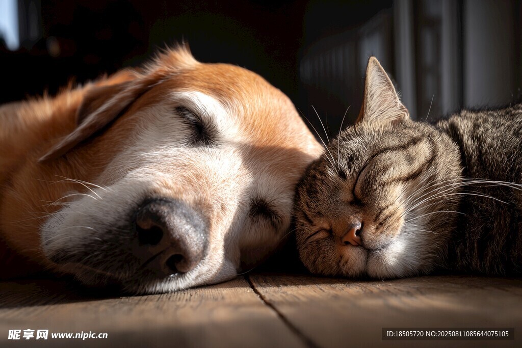 猫狗同眠的温馨瞬间