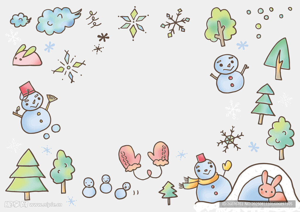 冬日雪人森林可爱插画
