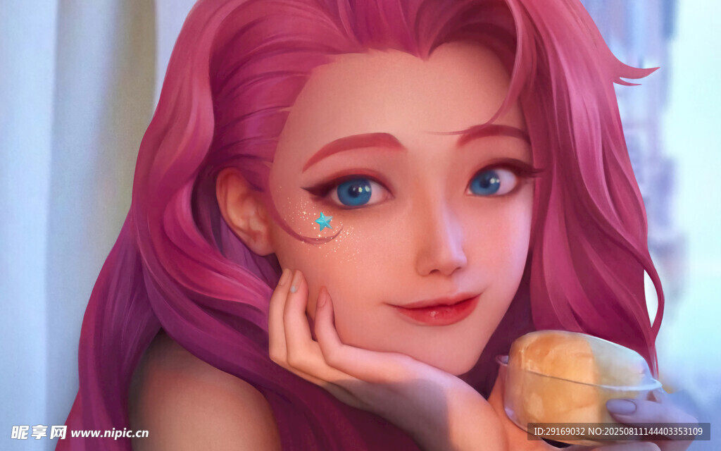 粉发美少女手持糕点