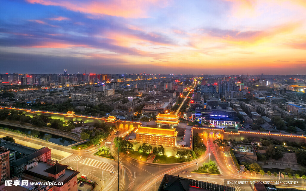城市黄昏壮丽天际线景观