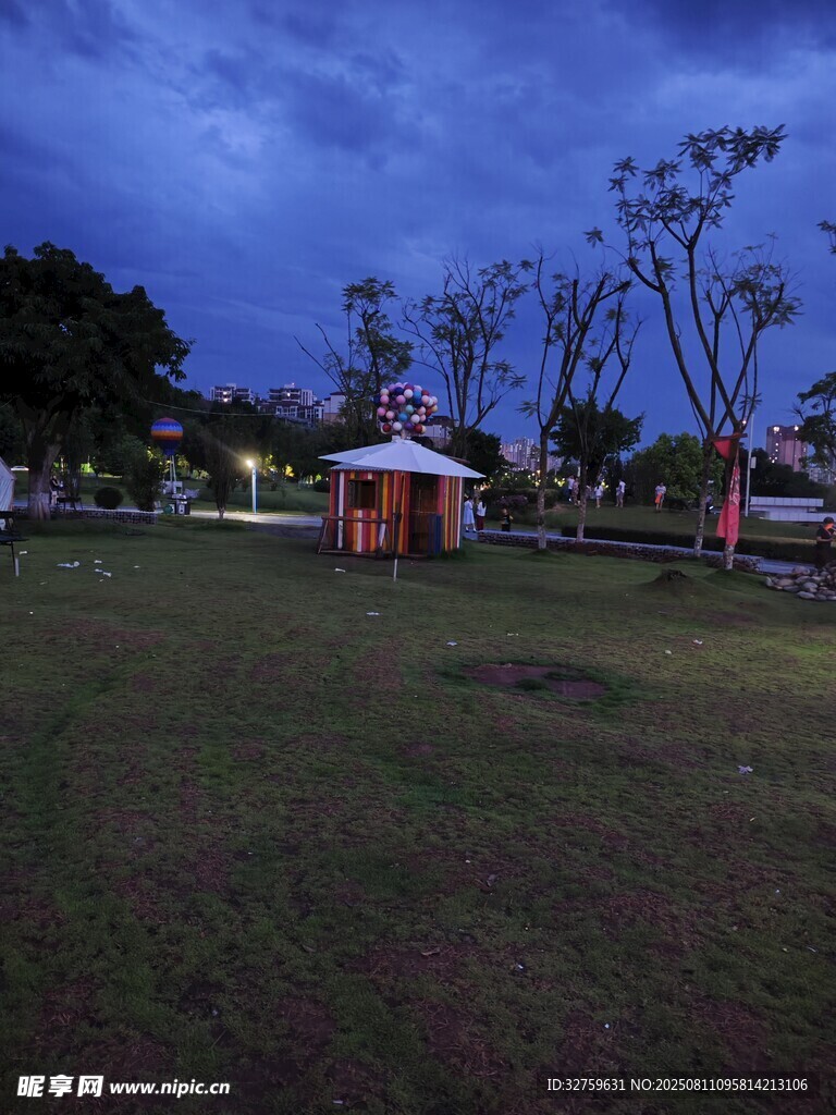 夜幕下的静谧公园小景