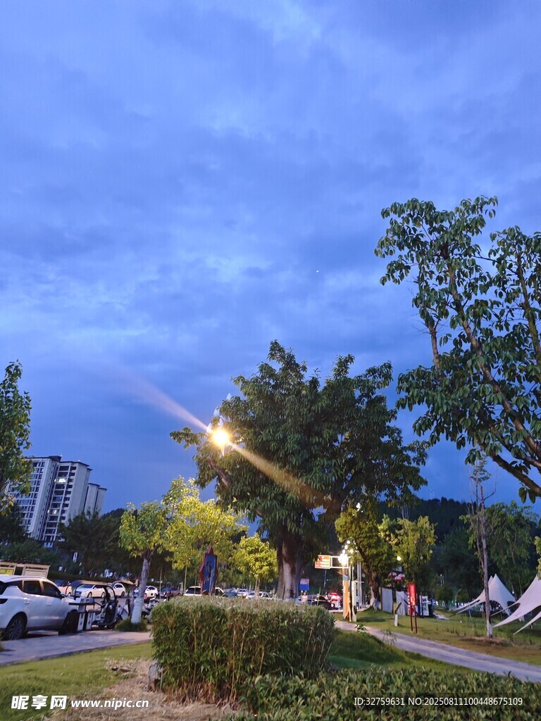 黄昏时分的城市路边景致