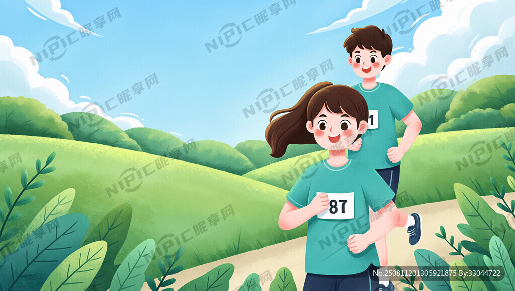 亲子马拉松 田野作为背景