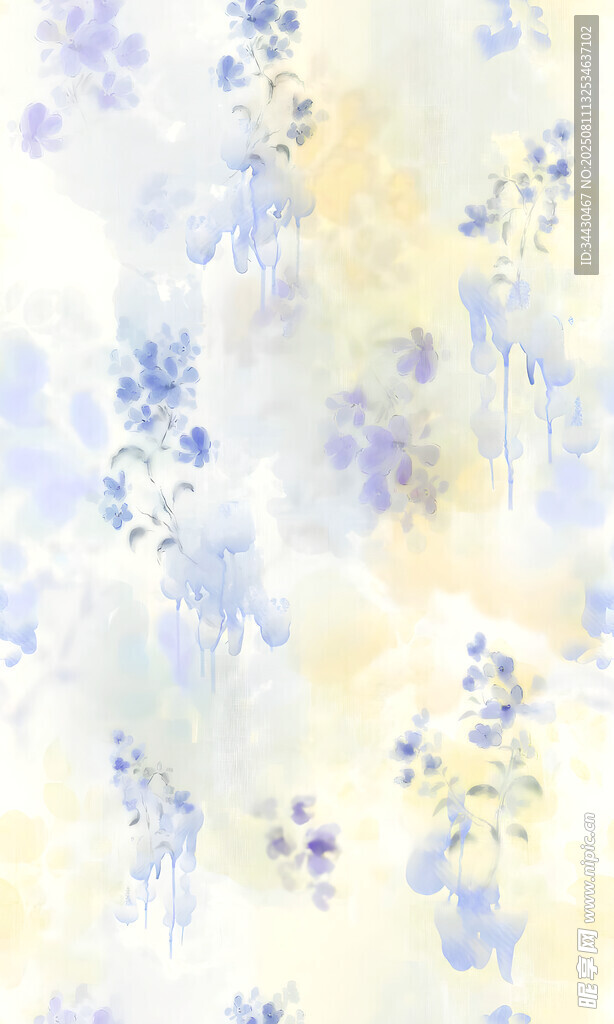 淡蓝淡黄花卉水彩背景图