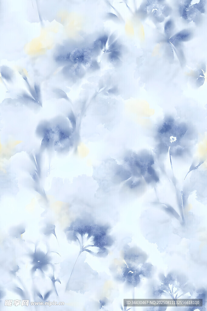 蓝白花卉图案背景纹理