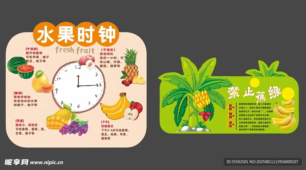 水果时钟与热带水果卡片立牌