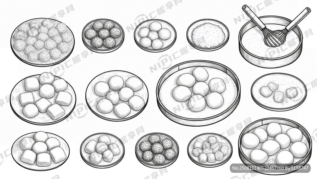 冻粑制作流程图  黑白线条图