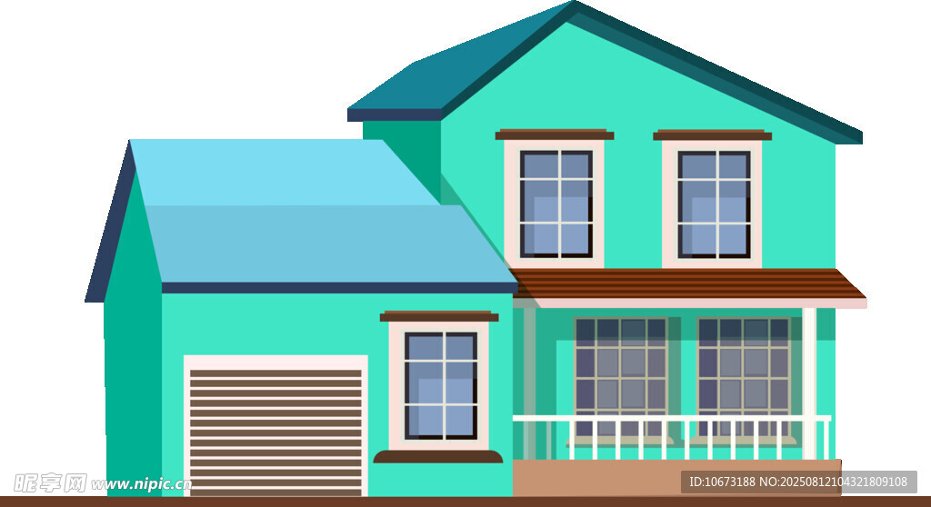 两层绿色小屋外观图