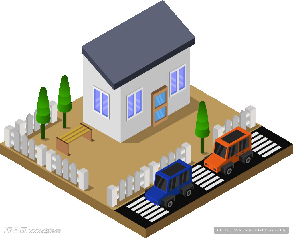 街道旁的小屋与车辆模型
